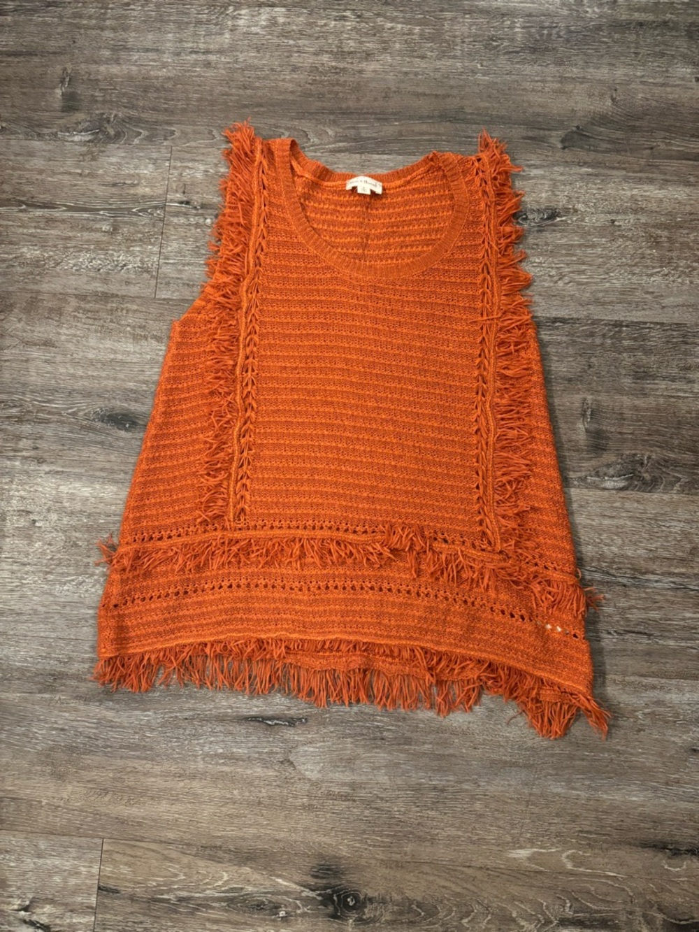 Hem & Thread Orang/pumpkin Fringed Crochet Tank